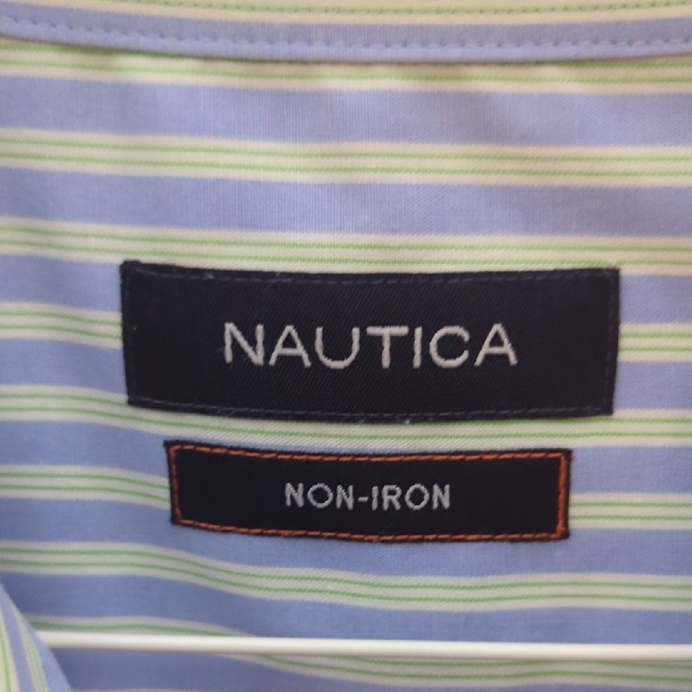 Nautica Light Blue Striped Button Down Dress Shirt 17, 34-35 - Picture 3 of 8
